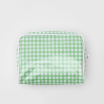 Patterned Toiletry Bag in Green Gingham