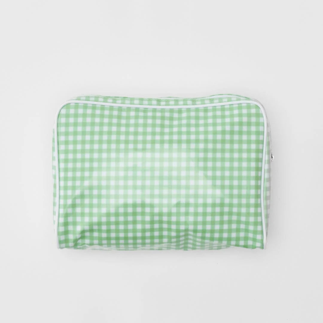 Patterned Toiletry Bag in Green Gingham