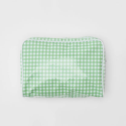 Patterned Toiletry Bag in Green Gingham