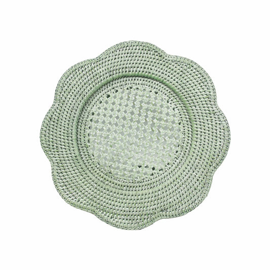 Rattan Round Scalloped Charger in Green