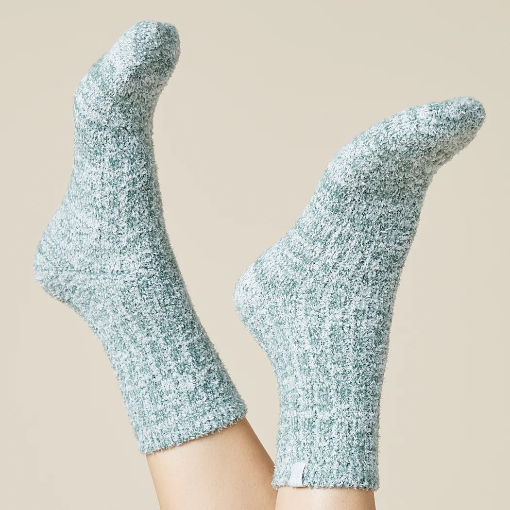 Dusty Green Heather Marshmallow Crew Socks
