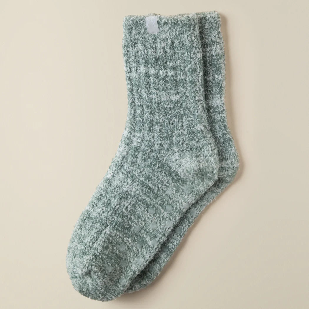Dusty Green Heather Marshmallow Crew Socks