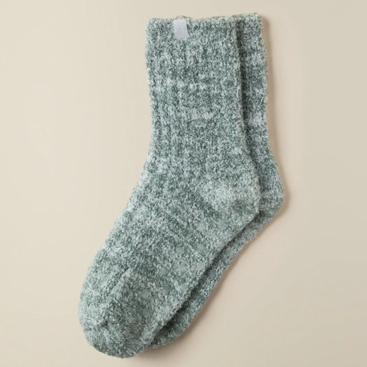 Dusty Green Heather Marshmallow Crew Socks