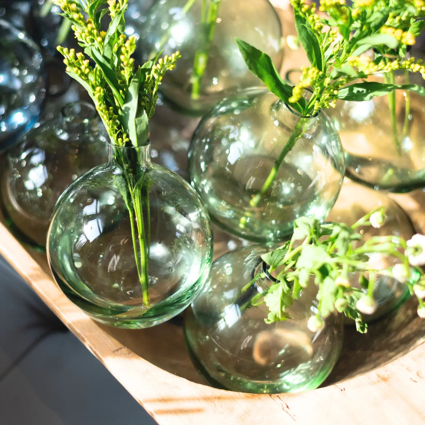 Glass Sage Green Sphere Bud Vase