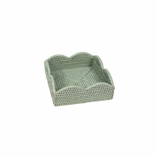 Rattan Scalloped Cocktail Napkin Holder in Green