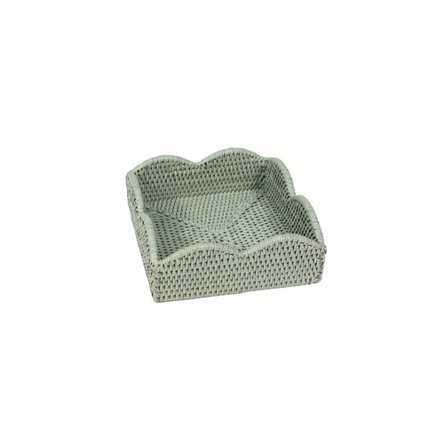 Rattan Scalloped Cocktail Napkin Holder in Green - Caspari