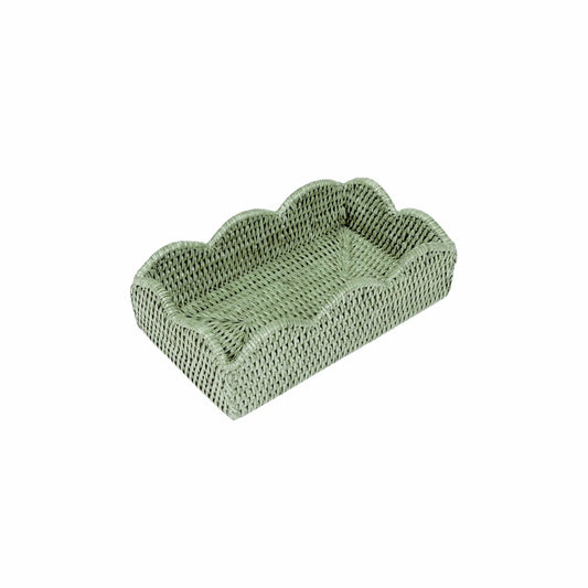 Rattan Scalloped Guest Towel Holder in Green