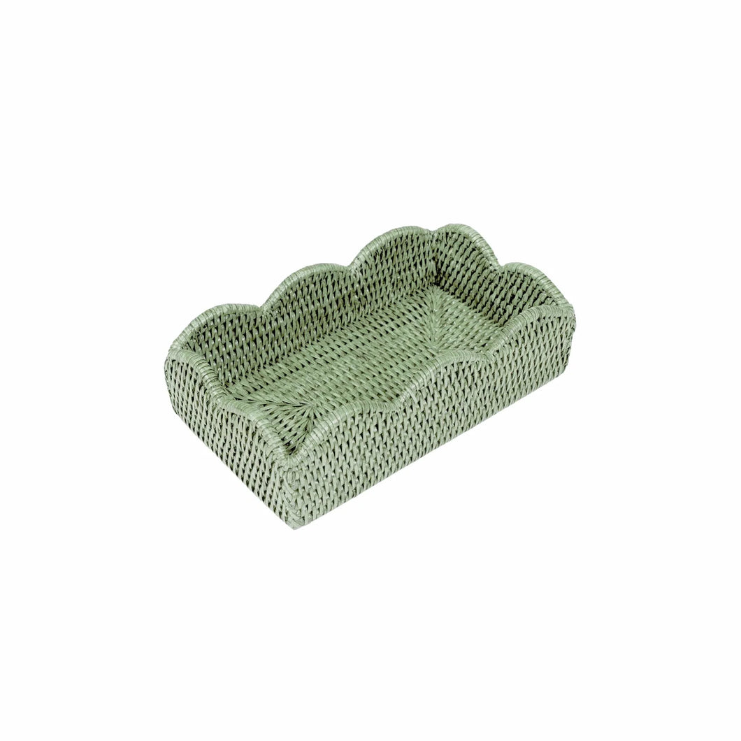 Rattan Scalloped Guest Towel Holder in Green - Caspari