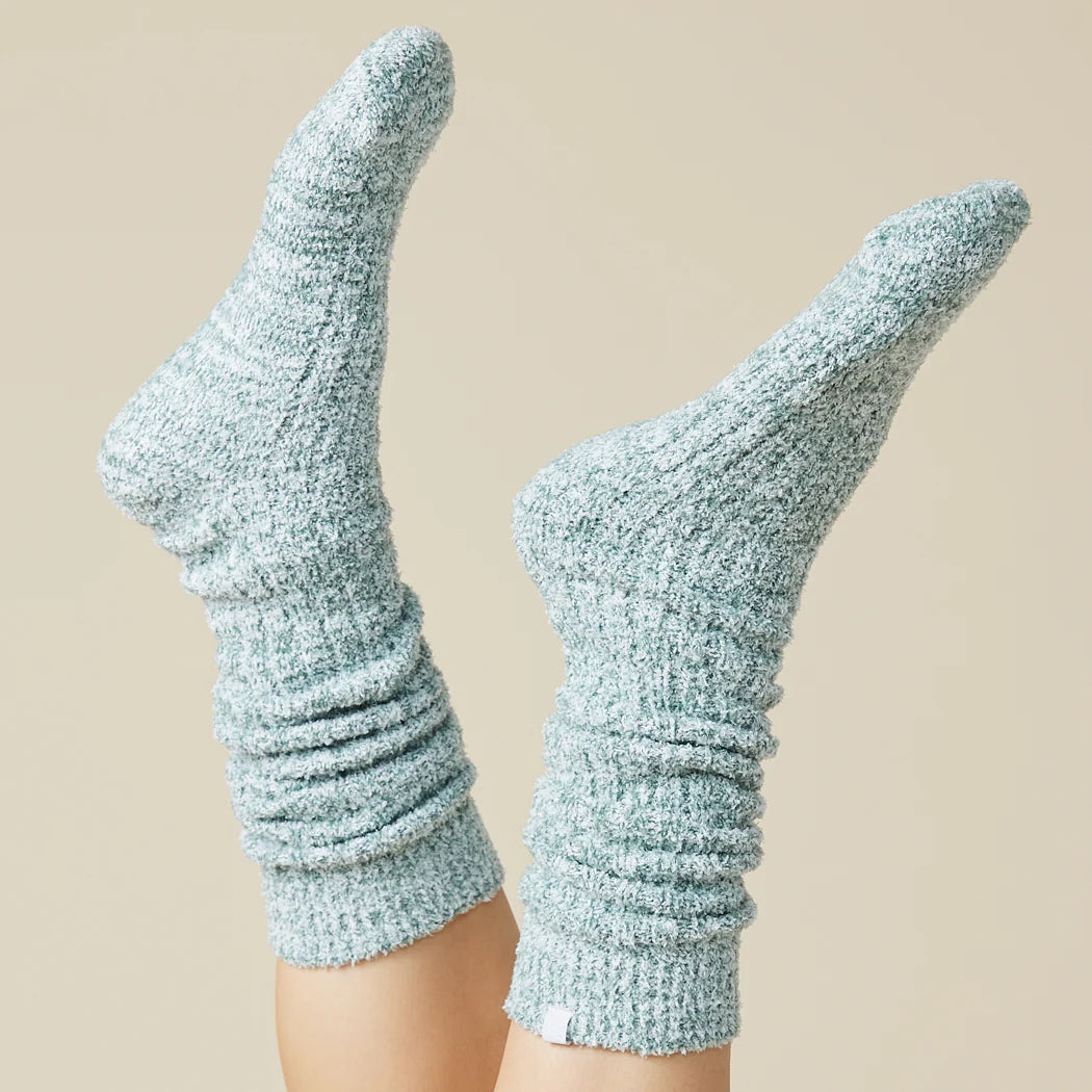 Heather Dusty Green Slouchy Marshmallow Crew Socks