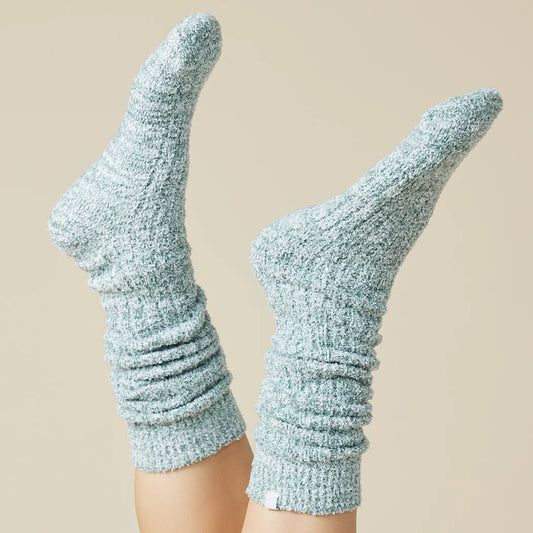 Heather Dusty Green Slouchy Marshmallow Crew Socks