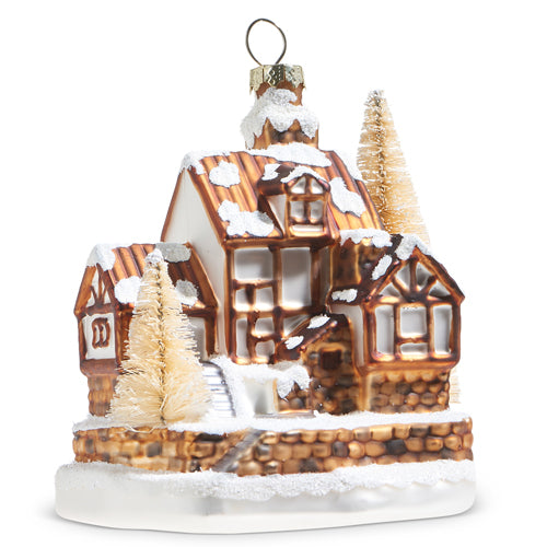 4.25" SNOWY GLITTER HOUSE ORNAMENT