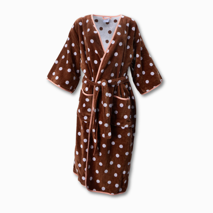 Women's Bell Sleeve Plush Robe in Brown Polka Dot