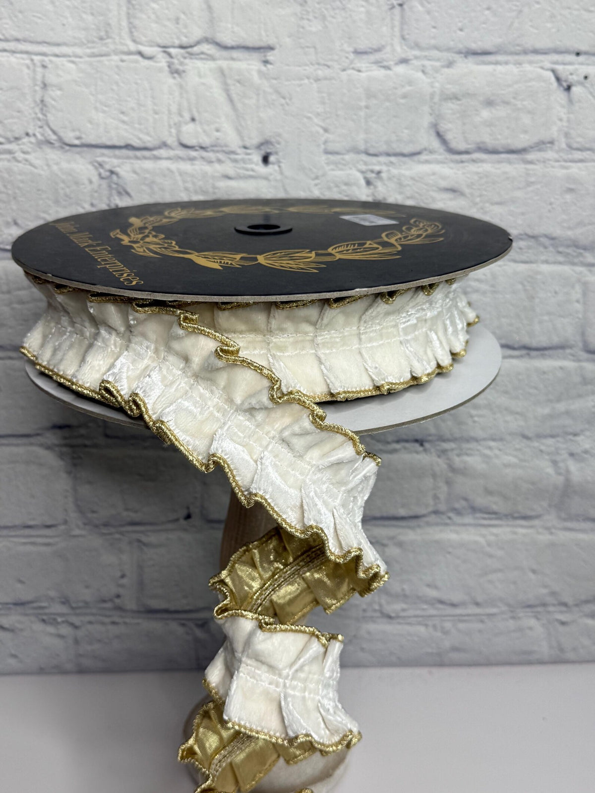 John Mark Enterprises White Velvet Pleated Metallic Dupion DBL Fused 1.5"