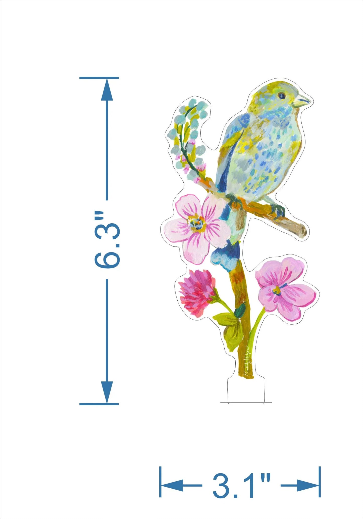 Indigo Bunting with Clover Acrylic Flower