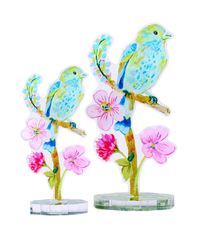 Indigo Bunting with Clover Acrylic Flower