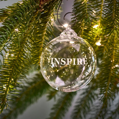 Simon Pearce Engraved "Inspire" Round Ornament, Gift Boxed