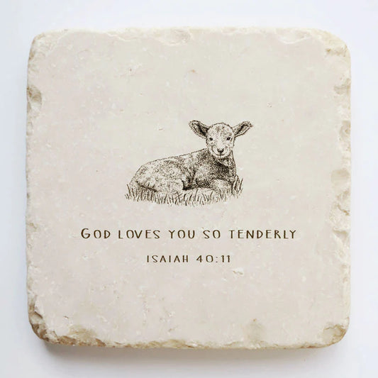 Isaiah 40:11 (Lamb) Scripture Stone, Twelve Stone Art