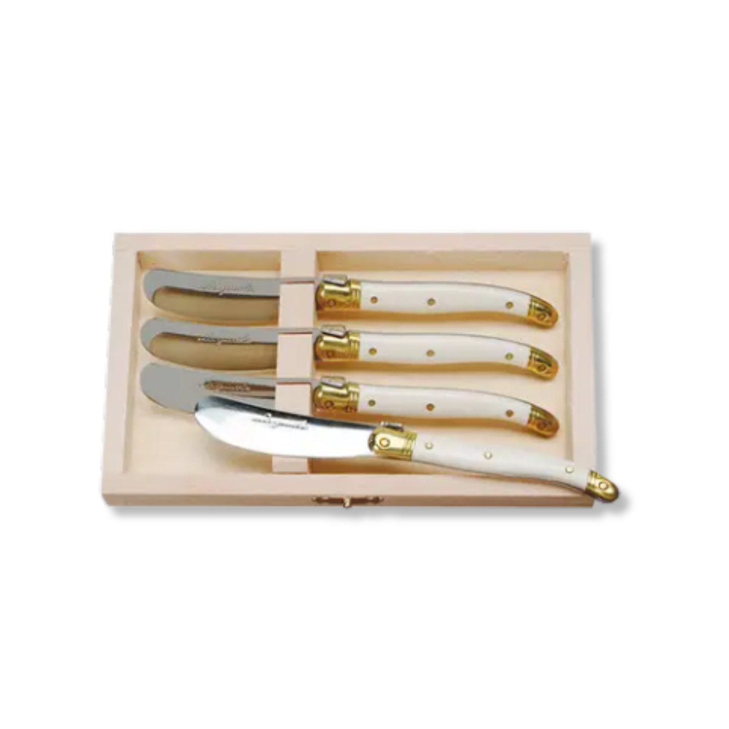 Jean Dubost Ivory Spreaders Set of 4 in Wooden Box