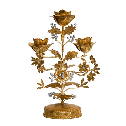 Juliska Forest Walk Holly 13" Gold & Silver Centerpiece Candelabra