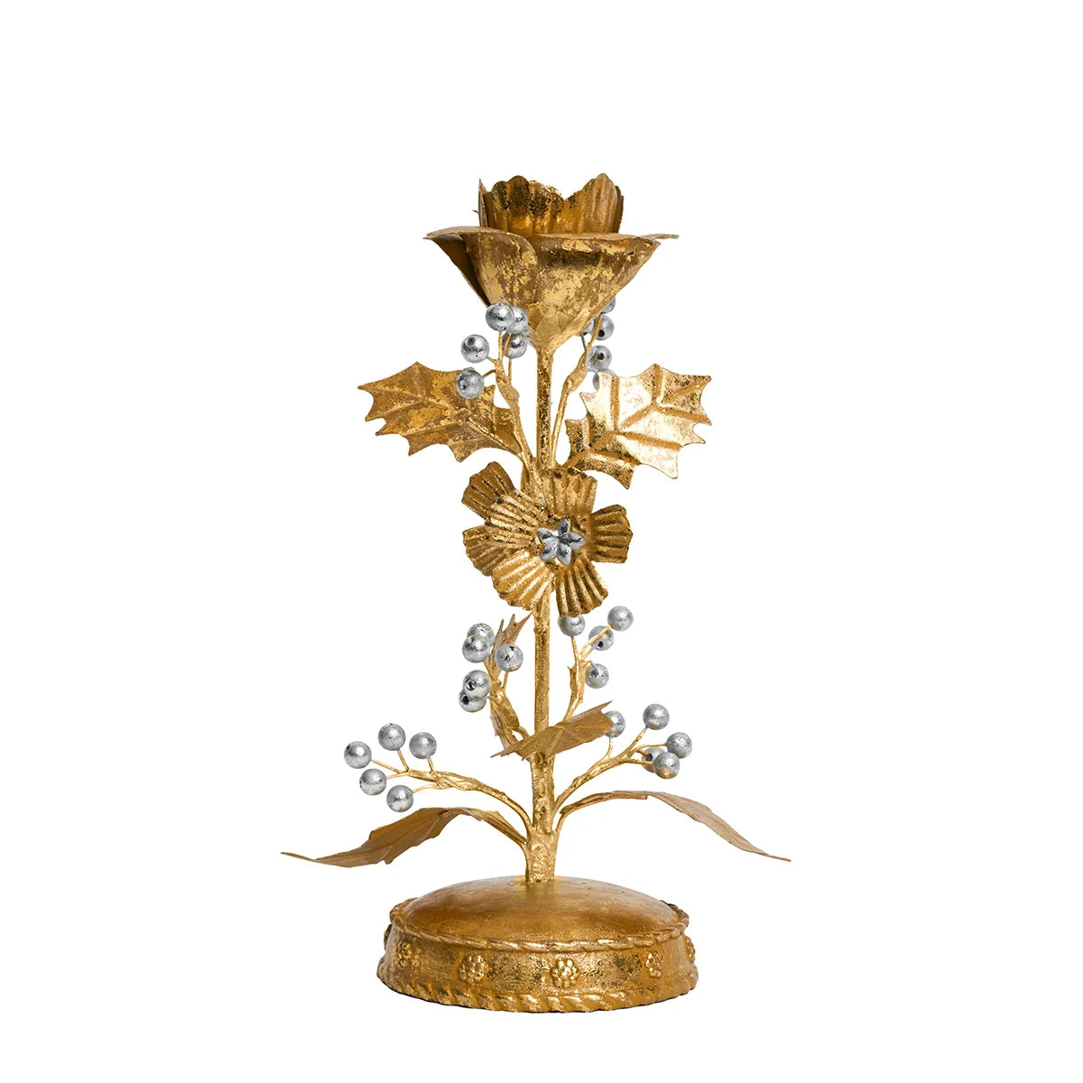 Juliska Forest Walk Holly 9" Gold & Silver Candlestick
