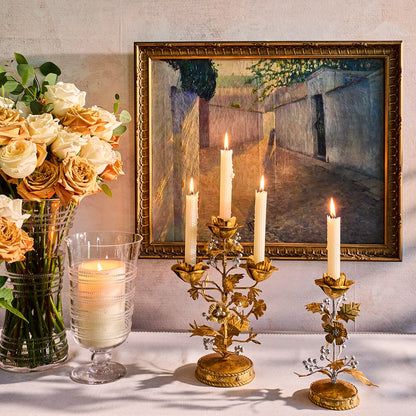 Juliska Forest Walk Holly 9" Gold & Silver Candlestick