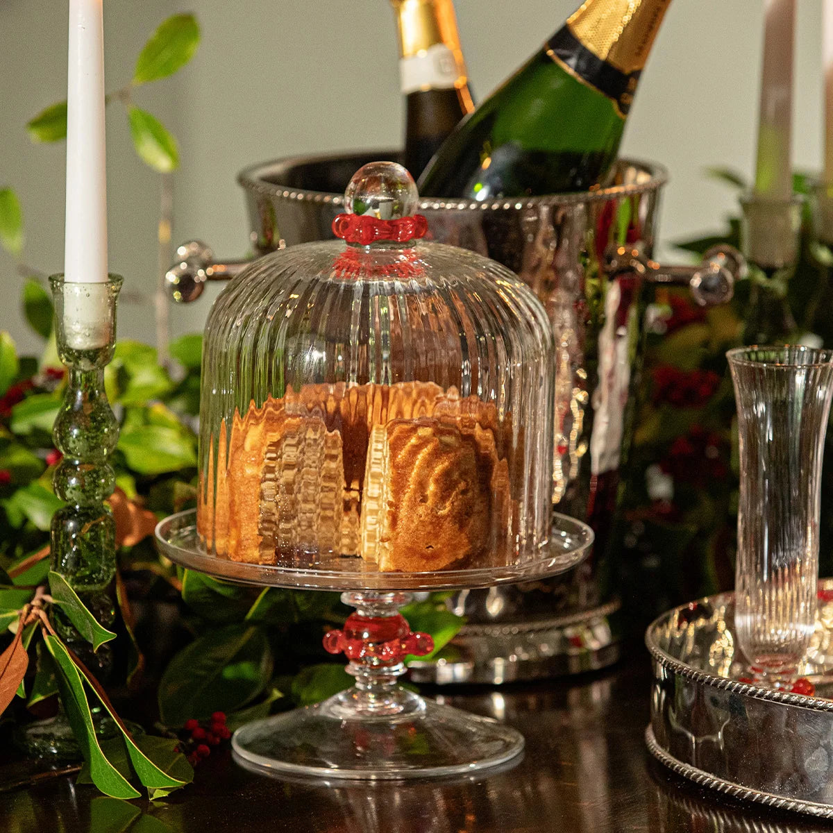 Juliska Nell Ruby Petite Ruffle Cake Dome & Stand Set