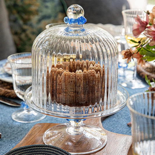 Juliska Nell Chambray Petite Ruffle Cake Dome & Stand Set