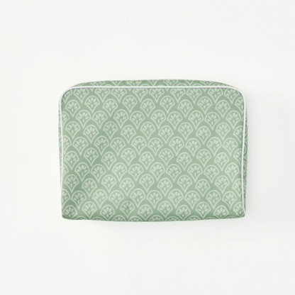 Patterned Toiletry Bag in Green Block Print