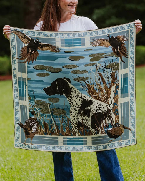 LG Light Blue Pheasant Watch Double-Sided Silk Scarf