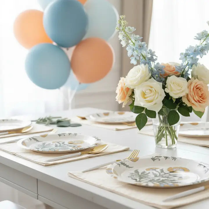 Amber & Blue Block Print Paper Dinner Plates