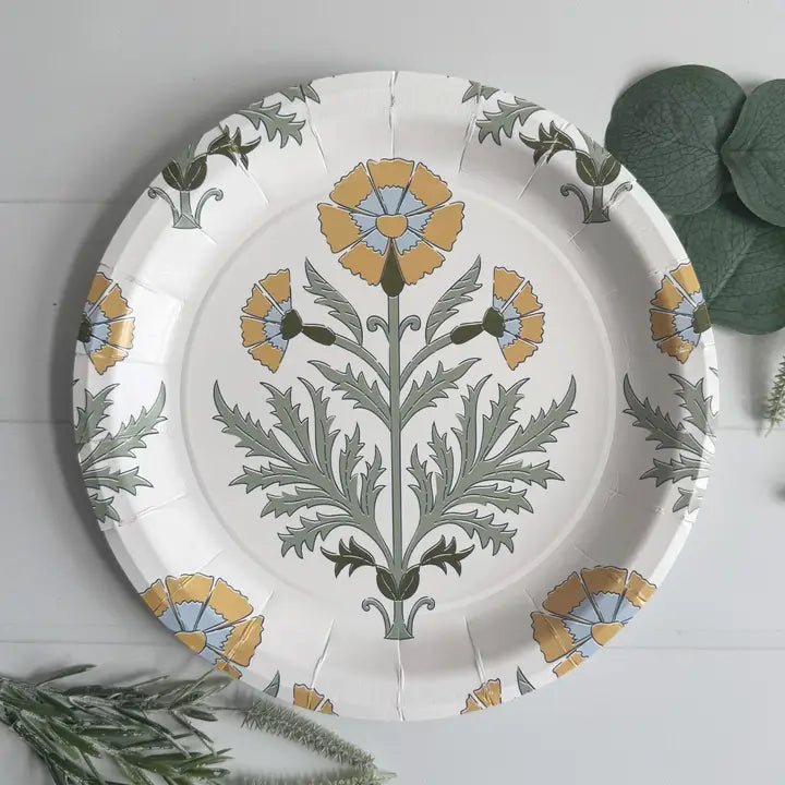 Amber & Blue Block Print Paper Dinner Plates