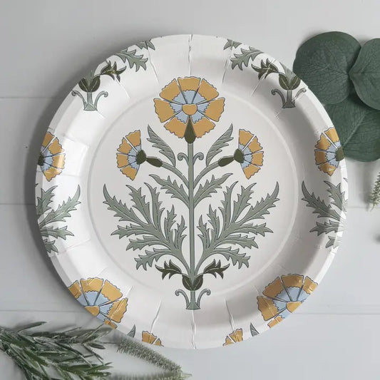 Amber & Blue Block Print Paper Dinner Plates
