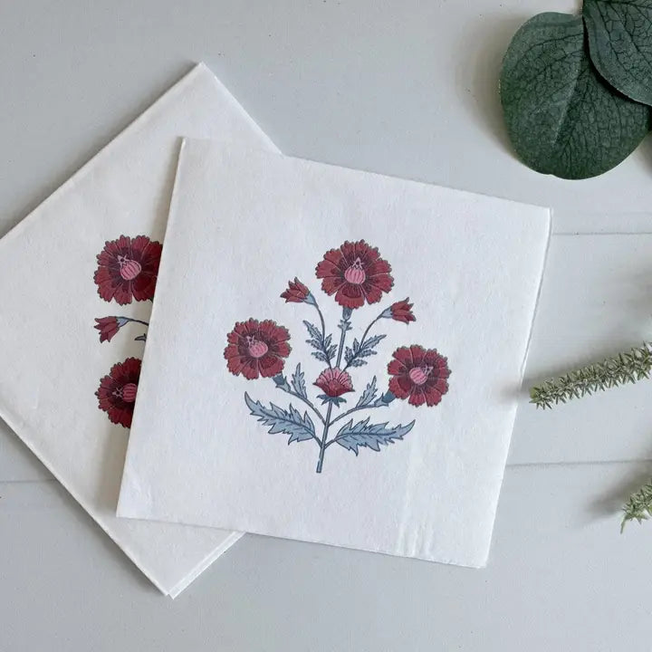 Pink & Blue Block Print Cocktail Napkins