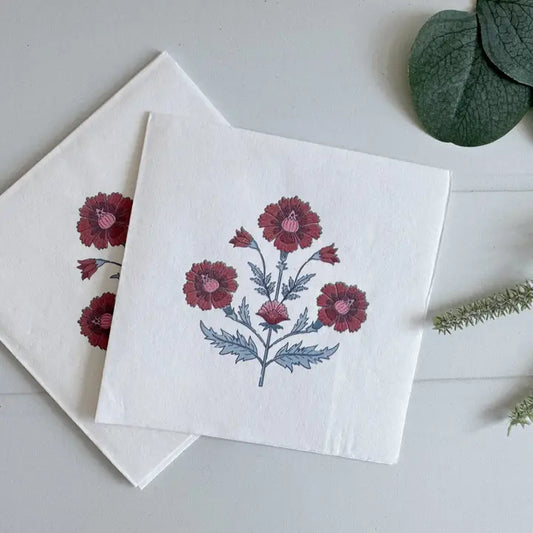 Pink & Blue Block Print Cocktail Napkins