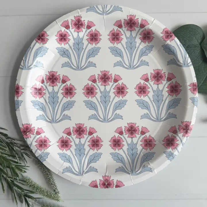 Pink & Blue Block Print Paper Dinner Plate