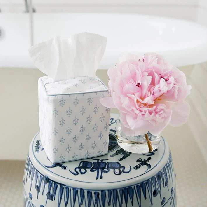 Light Blue Leaf Cotton Tissue Box Cover