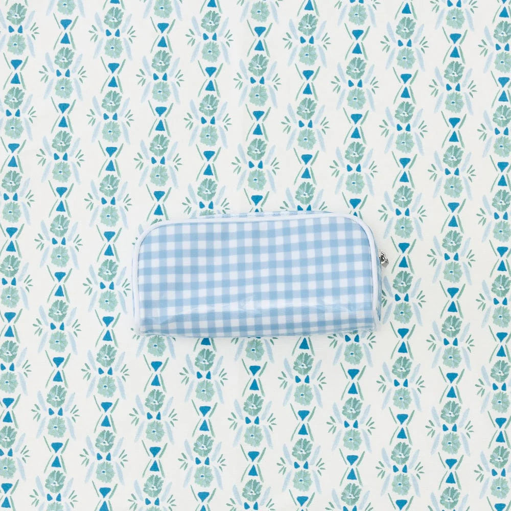 Patterned Toiletry Bag in Light Blue Gingham