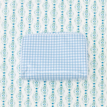Patterned Toiletry Bag in Light Blue Gingham