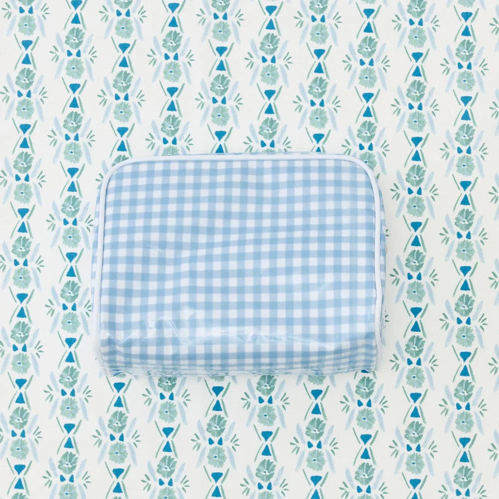Patterned Toiletry Bag in Light Blue Gingham
