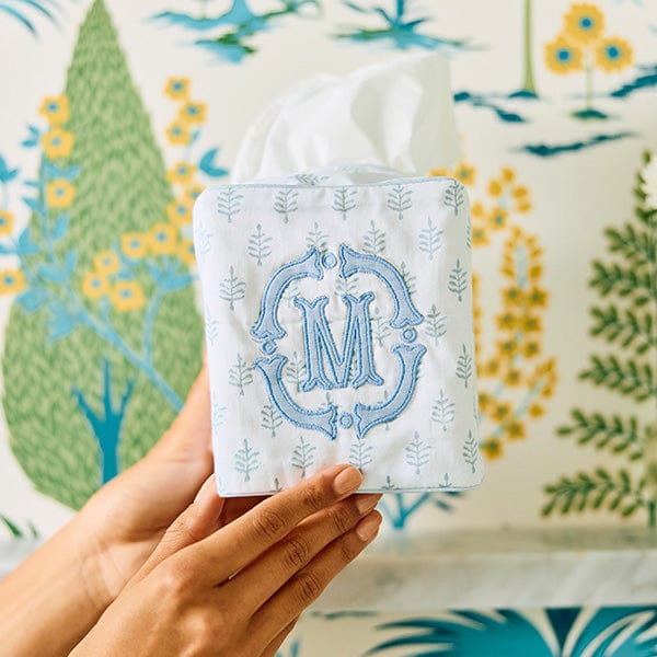 Light Blue Leaf Cotton Tissue Box Cover