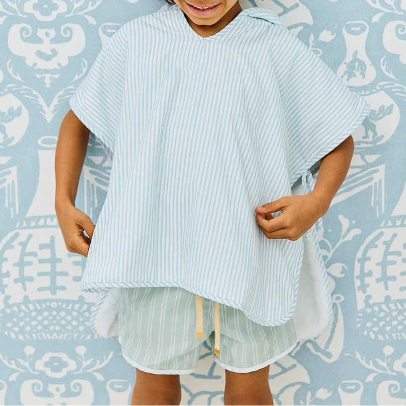 Percale Kids' Poncho in Light Blue Stripe