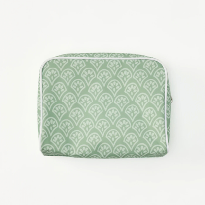 Patterned Toiletry Bag in Green Block Print