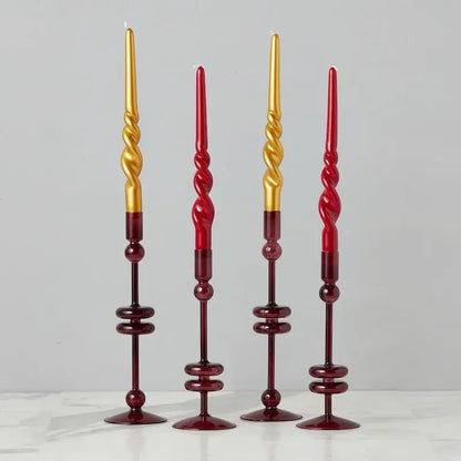Glass Pair of Merlot Candlesticks