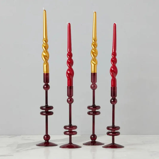 Glass Pair of Merlot Candlesticks