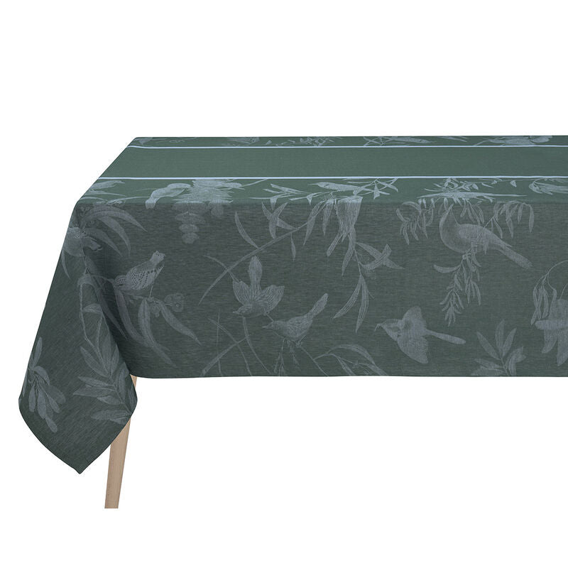 69" x 98" le Jacquard Francais Voliere Green Tablecloth