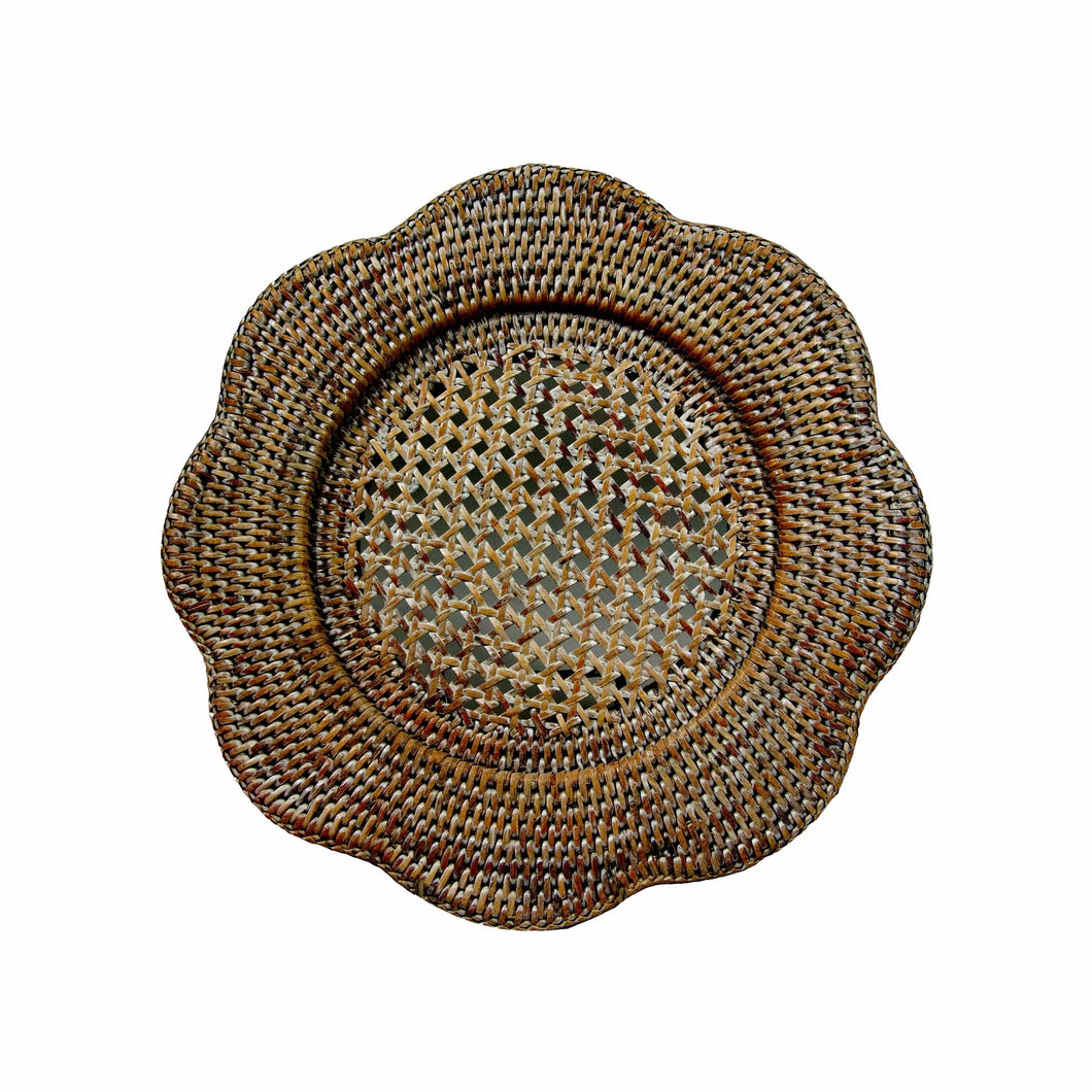 Rattan Round Scalloped Charger in Natural - Caspari