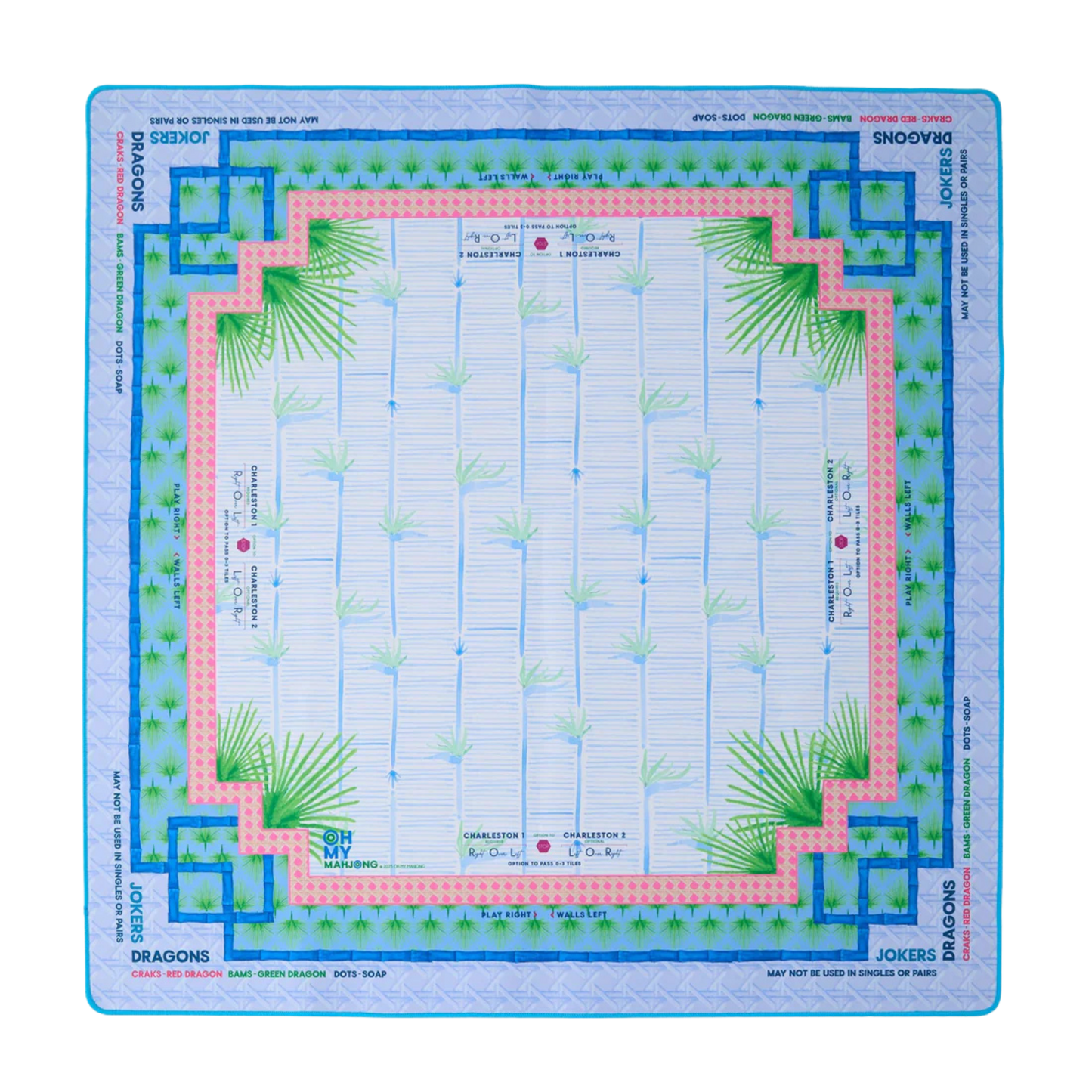 Board game mahjong mat with grid design and decorative borders on a white background