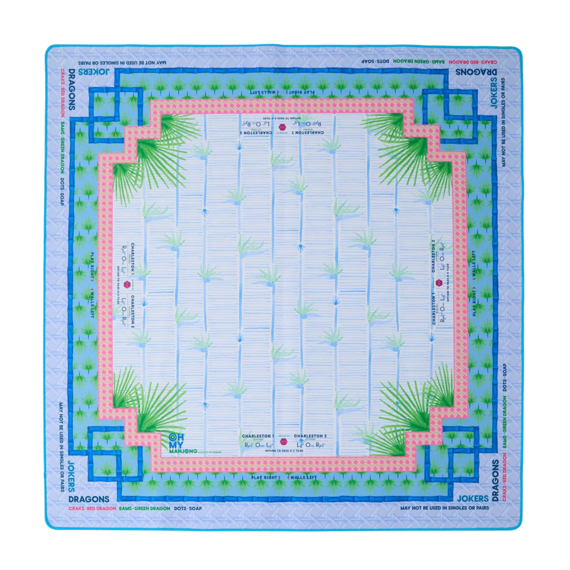 Board game mahjong mat with grid design and decorative borders on a white background