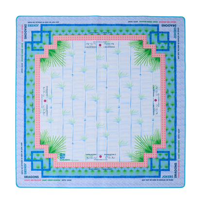 Board game mahjong mat with grid design and decorative borders on a white background