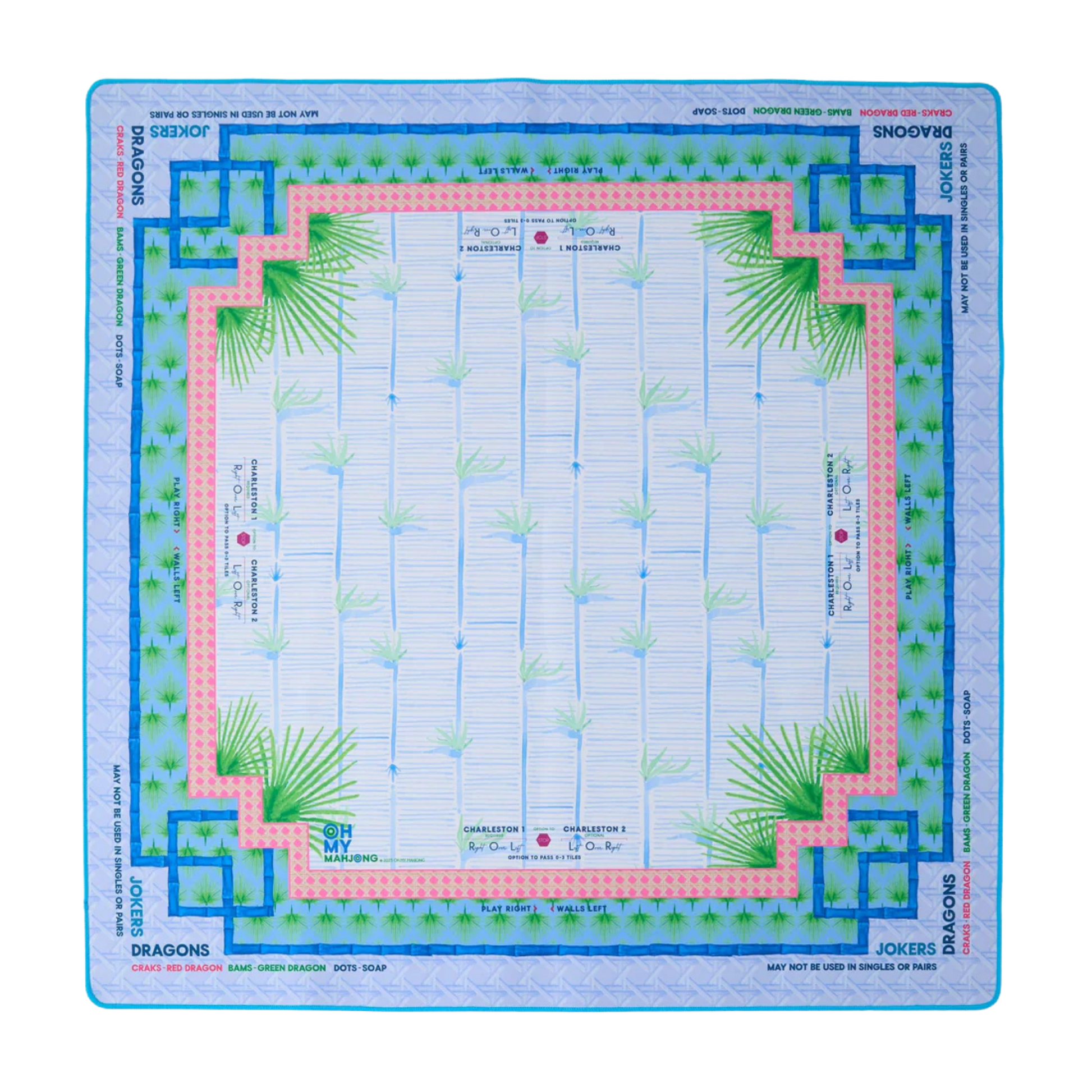 Board game mahjong mat with grid layout and decorative elements on a white background